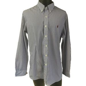 Polo Ralph Lauren Navy White Sripe Classic FIT Button Down Shirt Sz Large